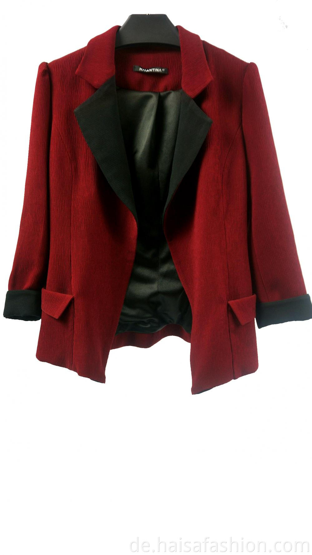 Red Patchwork Women's Vintage Blazer